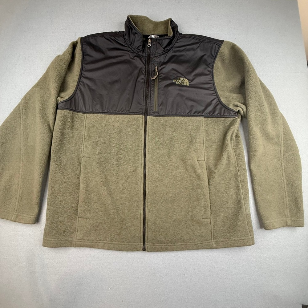 The North Face Fleece Jacket Mens XL Green Black Full Zip Denali Style Overlay‎
